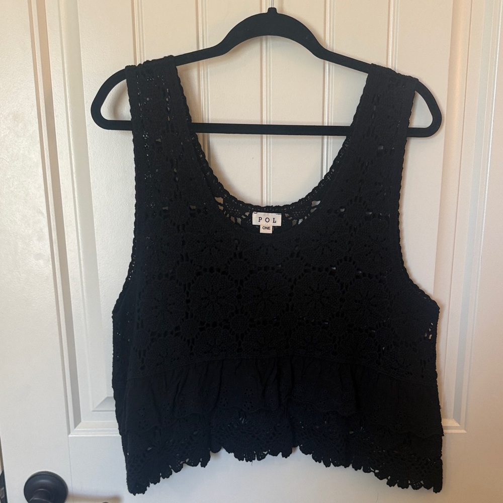 POL One Size Black Crochet Tank Top